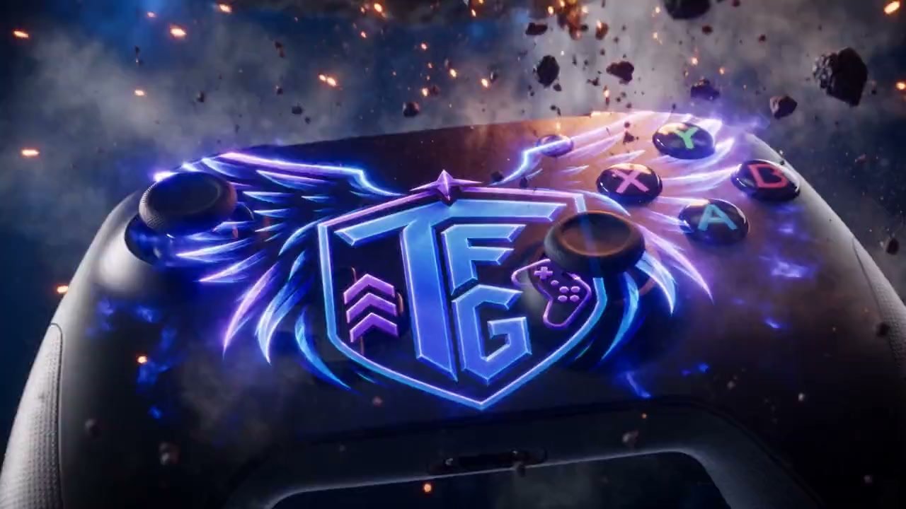 The Freedom Games crest glowing on a controller as debris flies past